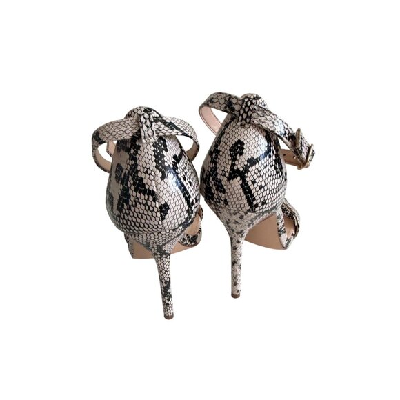LULUS White Black Snake Print Ankle Strap Sandals Heels Size 5.5 - Picture 2 of 7